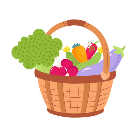 Harvest in Basket with Ripe Agricultural Crop Vector Illustrationのイラスト素材
