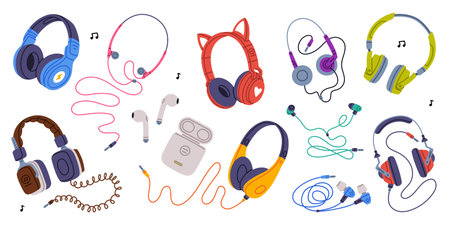 Headphones as Device for Music Listening Vector Setのイラスト素材