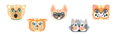 Funny Cat Muzzle and Smiling Snout Vector Setのイラスト素材