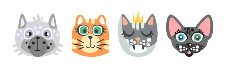 Funny Cat and Dog Muzzle and Smiling Snout Vector Setのイラスト素材