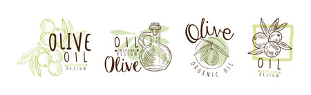 Olive Organic and Natural Product Original Design Vector Setのイラスト素材