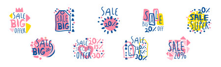 Discount and Sale Special Offer Label Design Vector Setのイラスト素材