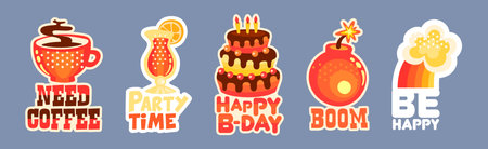 Trendy Sticker and Patch with Cool Inscription Vector Set