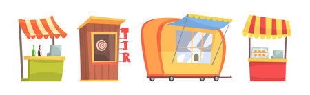 Street Stall and Retail Shopping Kiosk Vector Setのイラスト素材
