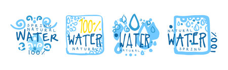 Natural Water and Blue Liquid Label and Sticker Design Vector Setのイラスト素材