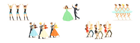 People Artist at Classic Theater Stage and Artistic Theatrical Performance Vector Setのイラスト素材