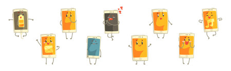 Funny Smartphone Character with Arms and Legs Vector Setのイラスト素材