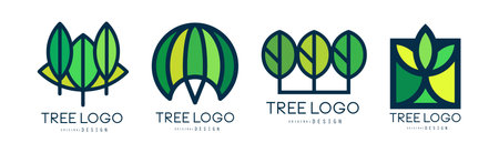 Tree Logo Original Design with Green Shape Vector Setのイラスト素材