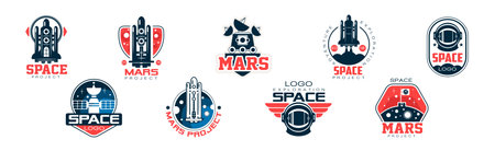 Mars and Space Project Label and Badge Design Vector Setのイラスト素材