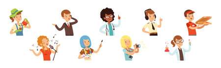 People Character Profession Engaged in Different Job Vector Set