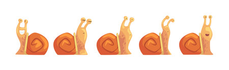 Funny Snail with Spiral Shell Show Different Emotion Vector Setのイラスト素材