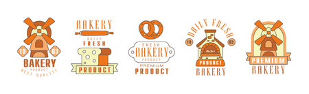 Bakery Product Logo and Company Label Design Vector Setのイラスト素材