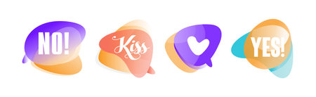 Colorful Transparent Speech Bubbles with Short Phrases Vector Setのイラスト素材