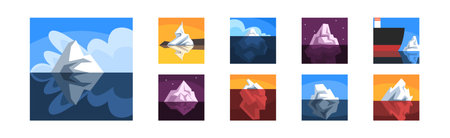 Iceberg Rock Solid Peak Top in Water Surface Vector Setのイラスト素材