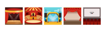 Colorful Stage and Scene for Concert and Performance Vector Setのイラスト素材