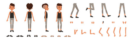 Teen Boy Character Creation with Body Part Vector Setのイラスト素材