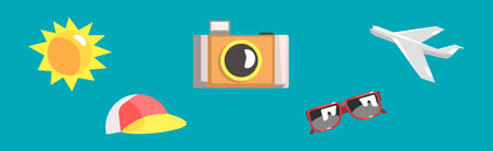 Flat Travel and Tourism Object and Element Design Vector Setのイラスト素材