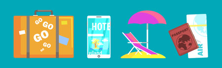 Flat Travel and Tourism Object and Element Design Vector Setのイラスト素材