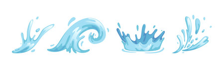 Blue Wave and Water Splash with Droplet Vector Setのイラスト素材