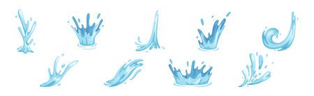 Blue Wave and Water Splash with Droplet Vector Setのイラスト素材
