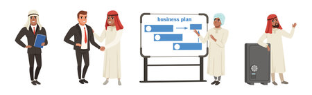 Arab Business Man Character in National Clothes Vector Setのイラスト素材