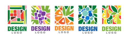 Fruit Rectangular Original Logo Design with Bright Color Vector Setのイラスト素材