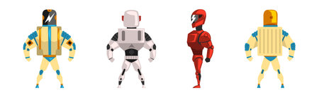 Robot Costume with Helmet Standing Pose Vector Setのイラスト素材