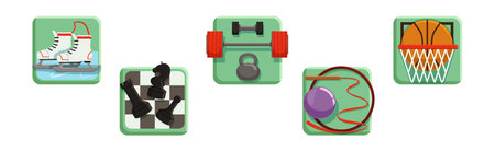 Different Sport and Athletic Equipment and Accessory Vector Setのイラスト素材