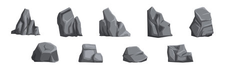 Rock Stone and Huge Grey Boulder Vector Setのイラスト素材