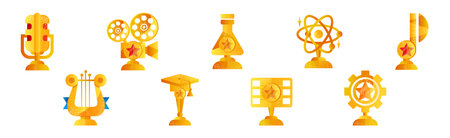 Golden Winner Award and Trophy for Achievement Vector Setのイラスト素材