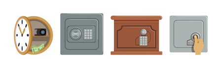 Security Metal Safe Deposit Box for Money Saving Vector Setのイラスト素材