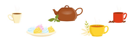 Tea and Coffee Brewing and Preparation Vector Setのイラスト素材
