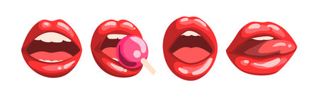 Red Lips Half Open in Temptation Vector Setのイラスト素材