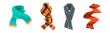 Warm Knitted Scarf as Seasonal Weather Clothing Vector Setのイラスト素材