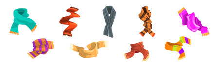 Warm Knitted Scarf as Seasonal Weather Clothing Vector Setのイラスト素材