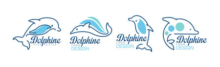 Dolphin Logo Design and Graphic Branding Element Vector Setのイラスト素材