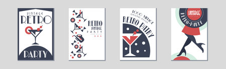 Retro Vintage Party Invitation Card or Poster Vector Setのイラスト素材