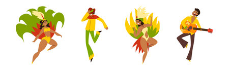 Brazilian Woman Dancer and Man Musician Vector Setのイラスト素材