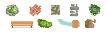 Landscape Design and Garden Decorative Object and Element Vector Setのイラスト素材