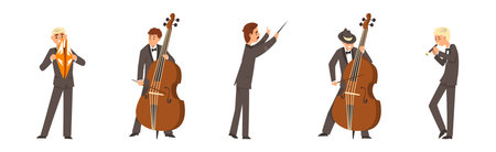 Man Character Musician Play Musical Instrument Vector Setのイラスト素材