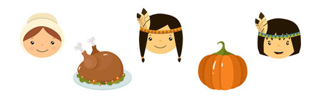 Happy Thanksgiving Holiday Object and Element Vector Setのイラスト素材