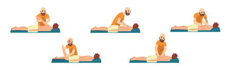Man Osteopath and Manual Therapist Massaging Patient Vector Setのイラスト素材