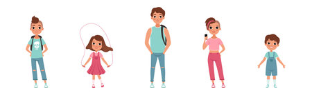 Boy and Girl in Different Age Vector Setのイラスト素材