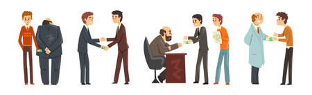 Business People Character Taking Cash Bribe Vector Setのイラスト素材
