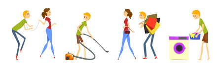 Man Henpecked Husband with Wife Leader Vector Setのイラスト素材