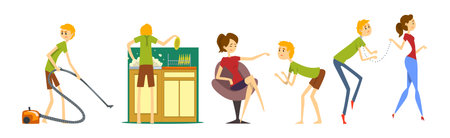 Man Henpecked Husband with Wife Leader Vector Setのイラスト素材