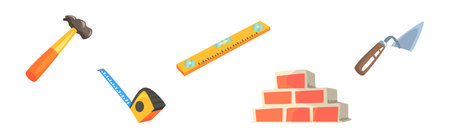 Builder Profession Tool and Handy Equipment Vector Setのイラスト素材