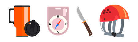 Outing and Trekking Equipment and Gear Vector Setのイラスト素材