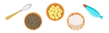 Cooking and Food Preparation with Kitchenware Above View Vector Setのイラスト素材