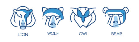 Animal Logo Design with Blue Line Vector Set.のイラスト素材